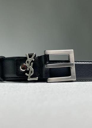 Ремінь yves saint laurent cassandre belt with square buckle black/silver3 фото