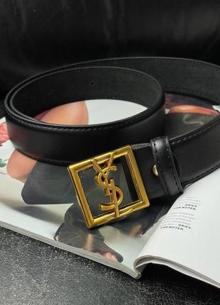 Ремінь yves saint laurent cassandre belt with square buckle black/gold