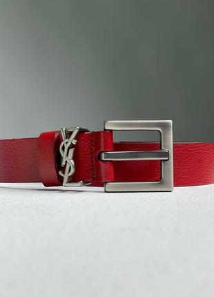 Ремінь yves saint laurent cassandre belt with square buckle red/silver2 фото