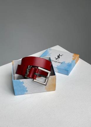 Ремінь yves saint laurent cassandre belt with square buckle red/silver6 фото