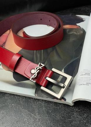 Ремінь yves saint laurent cassandre belt with square buckle red/silver3 фото