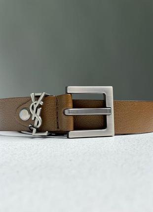 Ремінь yves saint laurent cassandre belt with square buckle brown/silver1 фото