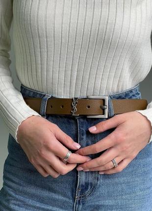 Ремінь yves saint laurent cassandre belt with square buckle brown/silver2 фото