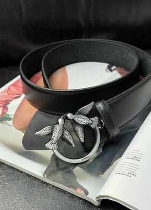Ремінь pinko love birds leather belt black/silver