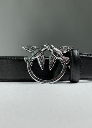Ремінь pinko love birds leather belt black/silver3 фото