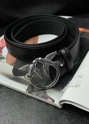 Ремінь pinko love birds leather belt black/silver