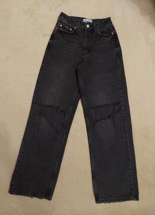 Черные джинсы палацо с дырками new look джинсовые штаны на высокой посадке y2k в стиле h&m bershka4 фото