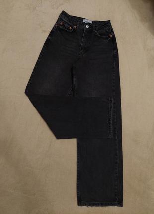 Чорні джинси палаццо з порізами new look джинсові штани на високій посадці y2k у стилі h&m bershka7 фото