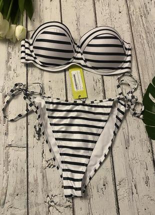 Boohoo купальник полосатий завязки