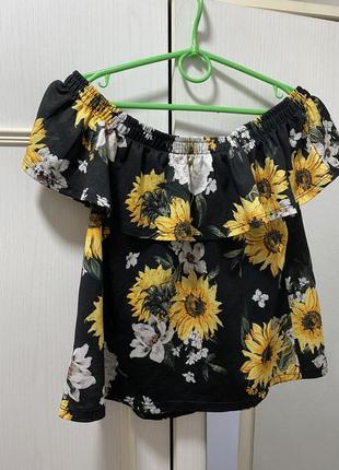 Блуза с подсолнух блуза со спущенными плечиками блуза летняя1 фото