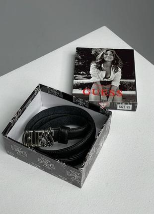 Ремінь guess leather belt black/silver text6 фото