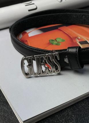 Ремінь guess leather belt black/silver text5 фото