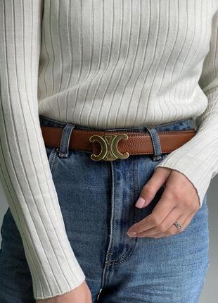 Ремень celine leather belt brown gold