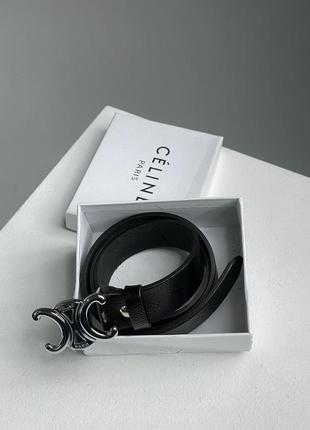 Ремінь celine leather belt black silver4 фото