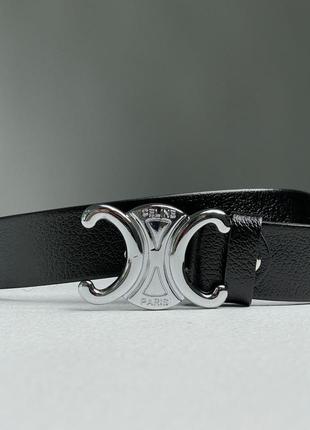 Ремінь celine leather belt black silver6 фото