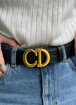 Ремінь christian dior leather belt black/gold