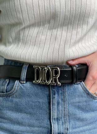 Ремінь christian dior leather belt black/silver
