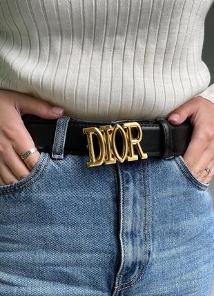 Ремінь christian dior leather belt black/gold