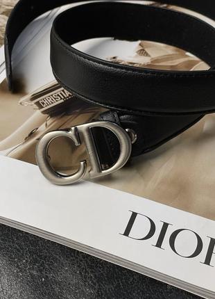 Ремінь christian dior leather belt black/silver