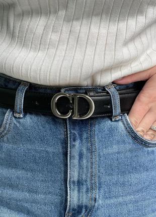 Ремінь christian dior leather belt black/silver6 фото