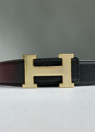 Ремень hermes leather belt black/gold