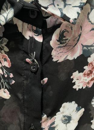 Сорочка жіноча чорна з квітковим принтом жіноча блуза прозора сорочка9 фото
