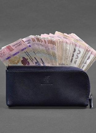 Шкіряне портмоне-купюрній на блискавці синє 14.0