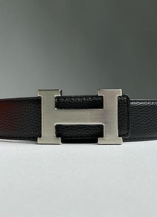 Ремінь hermes leather belt black/silver3 фото