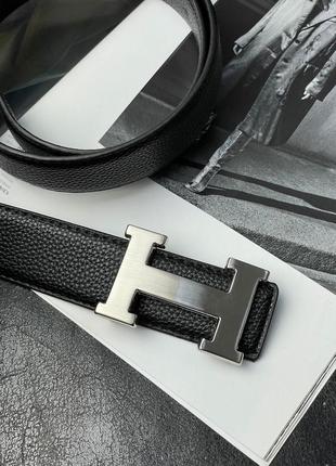 Ремінь hermes leather belt black/silver6 фото