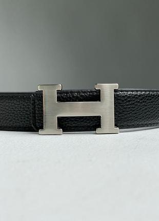 Ремінь hermes leather belt black/silver3 фото