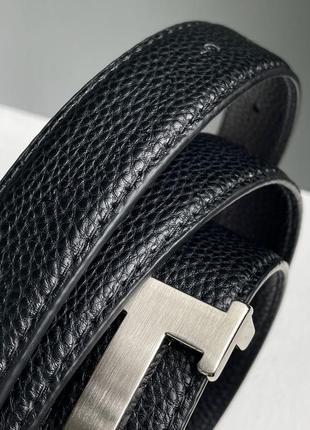 Ремінь hermes leather belt black/silver4 фото