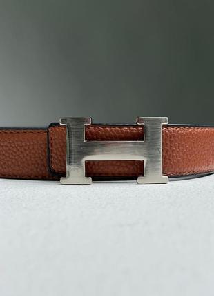 Ремень hermes leather belt brown/silver3 фото