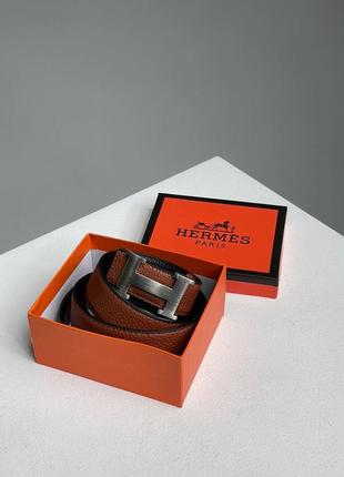 Ремень hermes leather belt brown/silver4 фото