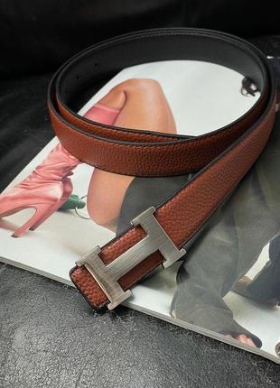 Ремень hermes leather belt brown/silver6 фото