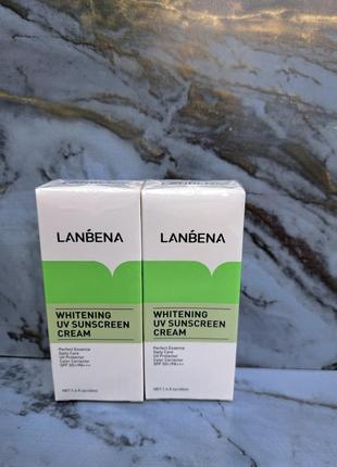 Отбеливающий солнцезащитный крем lanbena whitening uv sunscreen cream spf 50+/pa+++ 40мл purple от пигментации