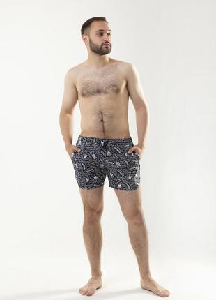 Стильні купальні шорти для чоловіків чорні з принтом / шорти пляжні чоловічі для плавання6 фото