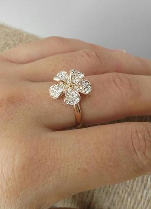 Позолоченное кольцо цветок 18й размер бижутерия1 фото