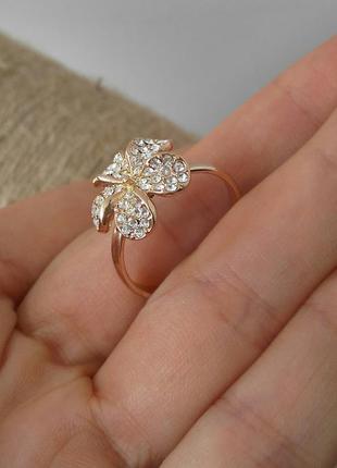Позолоченное кольцо цветок 18й размер бижутерия4 фото