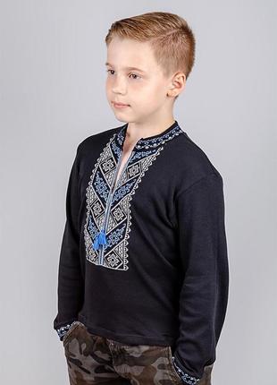 Вишиванка дитяча, чорна з синьою вишивкою