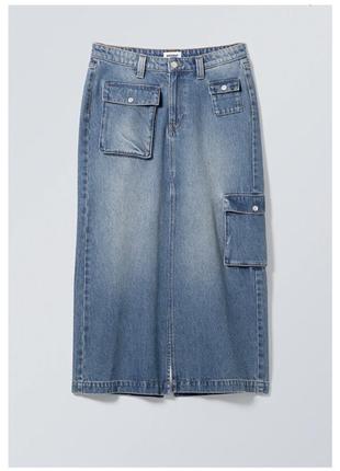 Weekday юбка макси джинсовая длинная карго тренд y2k xs2 фото
