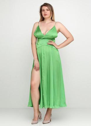 Зелёное атласное макси платье в бельевом стиле asos disign1 фото