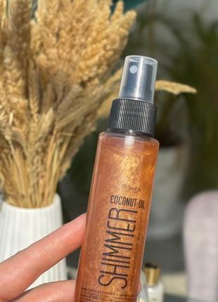Кокосова олія🌴 для інтенсивної засмаги з шимером top beauty coconut oil shimmer- у відтінку bronza