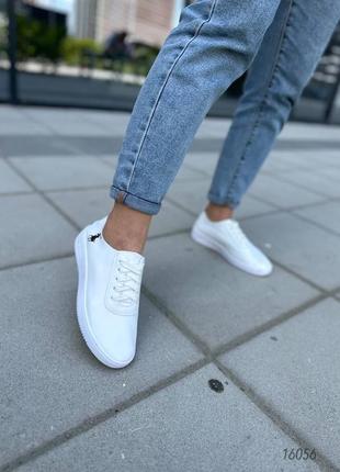 Білі шкіряні кросівки кеди мокасини на шнурках3 фото