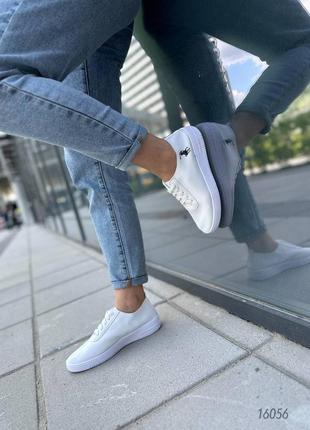 Білі шкіряні кросівки кеди мокасини на шнурках4 фото