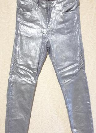 Штаны джинсы серебро металлик состояние новых р 38 или на s