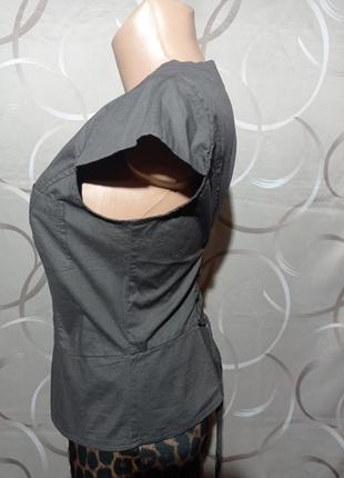Блуза на коротесенький рукав у стилі сафарі зі шнурівкою на спинці,колір капучіно,поплін4 фото