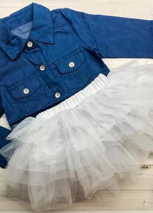 Ошатний стильний дитячий костюм комплект для дівчинки трійка сорочка спідниця пачка пов'язка3 фото