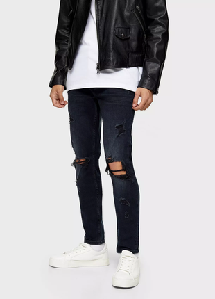 Нові topman розмір w28 l32 xs-s stretch skinny чоловічі джинси штани рвані чорні сірі стрейчеві