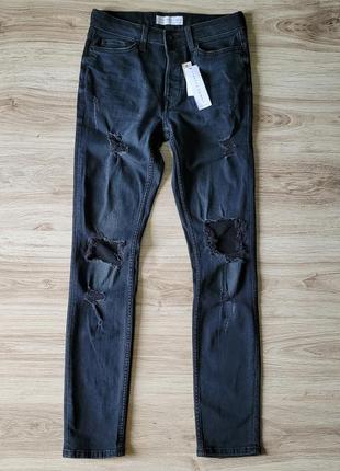 Нові topman розмір w28 l32 xs-s stretch skinny чоловічі джинси штани рвані чорні сірі стрейчеві4 фото