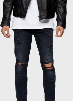 Новые topman размер w28 l32 xs-s stretch skinny мужские джинсы брюки рваные черные серые стрейчевые3 фото